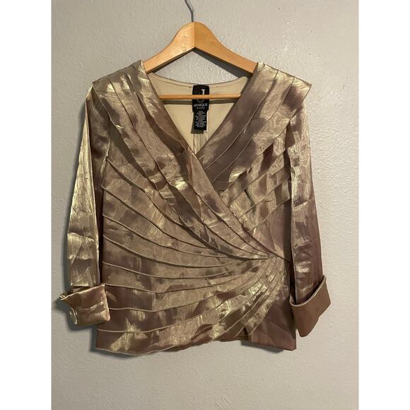 Vintage Janique Blouse Womens 6 Gold Metallic Pleated Formal Top Elegant 90s - Picture 1 of 6